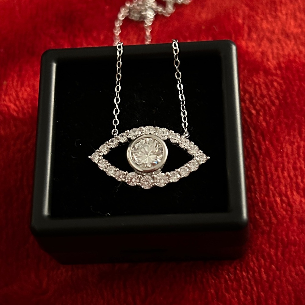 Luxury 1.0 CT‎ Moissanite Diamond 925 Sterling silver evil eye pendant necklace